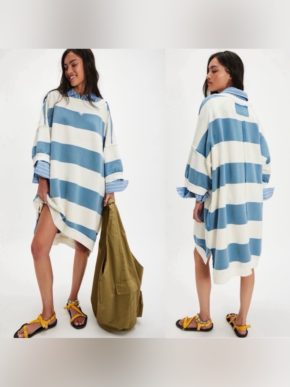 FREE PEOPLE We The Free | Out Here Striped Maxi Sweatshirt with pockets NEW $168